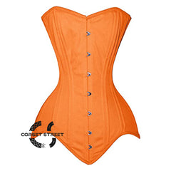 Orange Satin Longline Double Bone Steampunk Overbust Bustier Corset