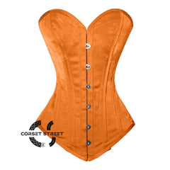Orange Satin Longline Double Bone Steampunk Overbust Bustier Corset