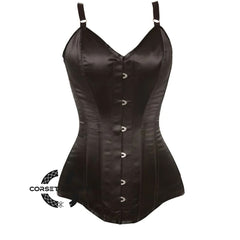 Brown Satin With Shoulder Strap Burlesque Longline Overbust Bustier Corset