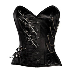 Black Satin Steampunk Heavy Duty Overbust Bustier Corset