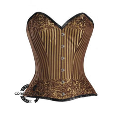 Golden And Brown Brocade Gothic Overbust Bustier Corset