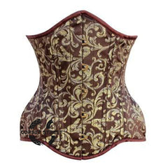 Golden And Brown Brocade Double Bone Gothic Underbust Bustier Corset