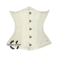 Ivory Satin Double Bone Front Antique Busk Gothic Underbust Bustier Corset