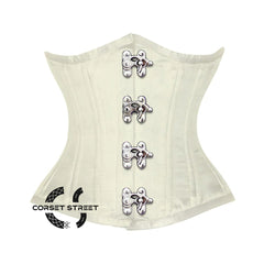 Ivory Satin Double Bone Front Silver Clasps Gothic Underbust Bustier Corset