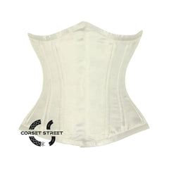 Ivory Satin Double Bone Front Close Gothic Underbust Bustier Corset