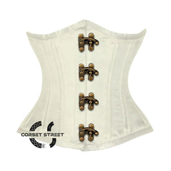 Ivory Satin Double Bone Front Antique Clasps Gothic Underbust Bustier Corset