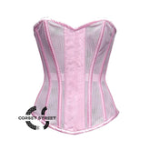 Baby Pink Satin Mesh Front Closed Overbust Corset