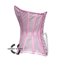 Baby Pink Satin Mesh Front Closed Overbust Corset
