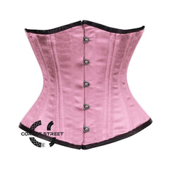 Baby Pink Satin Double Bone Front Silver Busk Gothic Underbust Bustier Corset