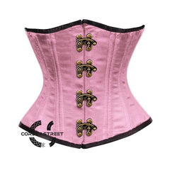 Baby Pink Satin Double Bone Front Antique Clasps Gothic Underbust Bustier Corset