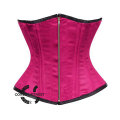 Royal Pink Satin Double Bone Front Antique Zipper Gothic Underbust Bustier Corset