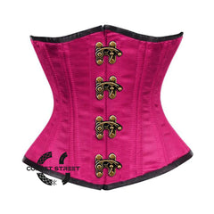 Royal Pink Satin Double Bone Front Antique Clasps Gothic Underbust Bustier Corset