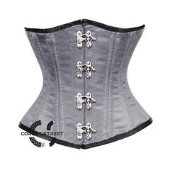 Grey Satin Double Bone Front Silver Clasps Gothic Underbust Bustier Corset