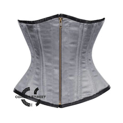Grey Satin Double Bone Front Antique Zipper Gothic Underbust Bustier Corset