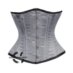 Grey Satin Double Bone Front Antique Busk Gothic Underbust Bustier Corset