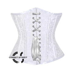 White Brocade Double Bone Front White Ribbon Gothic Underbust Bustier Corset