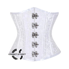 White Brocade Double Bone Front Silver Clasps Gothic Underbust Bustier Corset