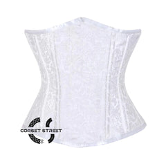 White Brocade Double Bone Front Closed Gothic Underbust Bustier Corset
