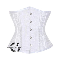 White Brocade Double Bone Front Silver Busk Gothic Underbust Bustier Corset