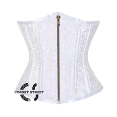 White Brocade Double Bone Front Antique Zipper Gothic Underbust Bustier Corset