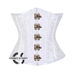 White Brocade Double Bone Front Antique Clasps Gothic Underbust Bustier Corset