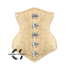 Ivory Brocade Long V Shape Front Silver Clasps Gothic Underbust Bustier Corset