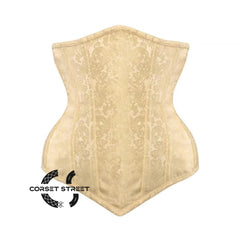 Ivory Brocade Long V Shape Front Closed Gothic Underbust Bustier Corset
