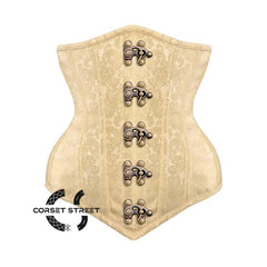 Ivory Brocade Long V Shape Front Antique Clasps Gothic Underbust Bustier Corset