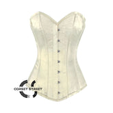 Ivory Satin Long Burlesque Front Busk Overbust Corset