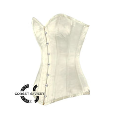 Ivory Satin Long Burlesque Front Busk Overbust Corset