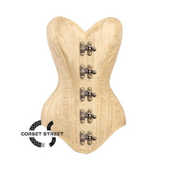Ivory Brocade Long U Shaped Burlesque Front Antique Clasps Overbust Corset
