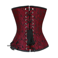 Red Brocade With Front Busk Double Bone Overbust Corset