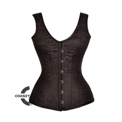 Brown Brocade Shoulder Strap Gothic Overbust Corset