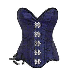 Blue Brocade Gothic With Front Clasps Overbust Corset