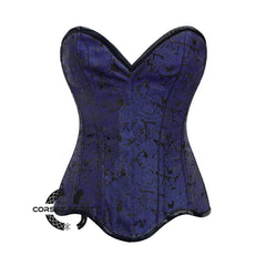 Blue Brocade Gothic With Front Closed Overbust Corset