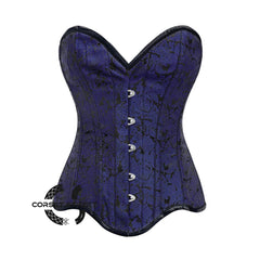 Blue Brocade Gothic With Front Busks Overbust Corset