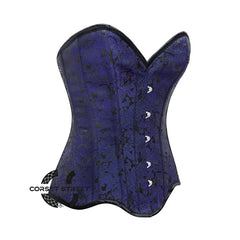 Blue Brocade Gothic With Front Busks Overbust Corset