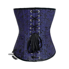 Blue Brocade Gothic With Front Busks Overbust Corset