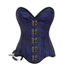 Blue Brocade Gothic With Front Antique Clasps Overbust Corset