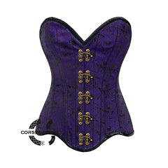 Purple Brocade Gothic With Front Antique Clasps Overbust Corset