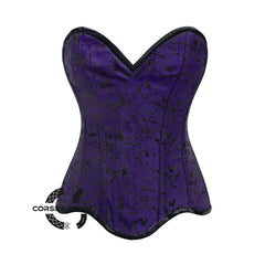 Purple Brocade Gothic With Front Closed Overbust Corset