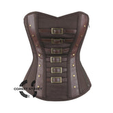 Brown Cotton Faux Leather Steampunk Overbust Corset