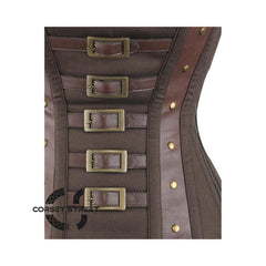 Brown Cotton Faux Leather Steampunk Overbust Corset