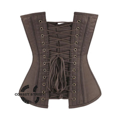 Brown Cotton Faux Leather Steampunk Overbust Corset