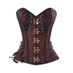 Red Brocade Gothic Front Clasps Overbust Corset