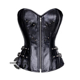 Black Faux Leather Silver Zipper Steampunk Overbust Corset
