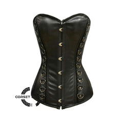Black Faux Leather Steampunk Longline Overbust Corset