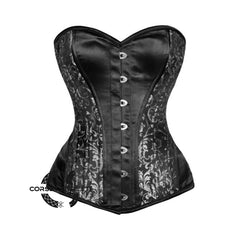 Black Brocade And Satin Gothic Longline Overbust Corset