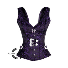 Purple Brocade Shoulder Strap Steampunk Overbust Corset