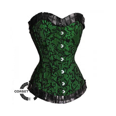 Green Brocade Frill Double Bone Steampunk Overbust Corset